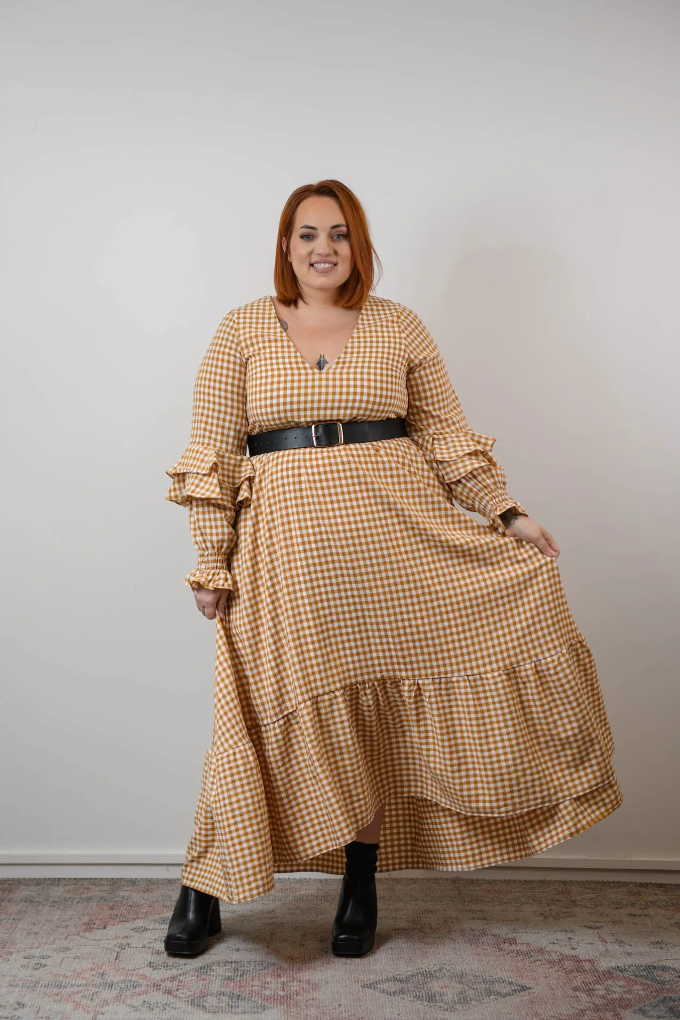 Aubrey Dress - Beige gingham