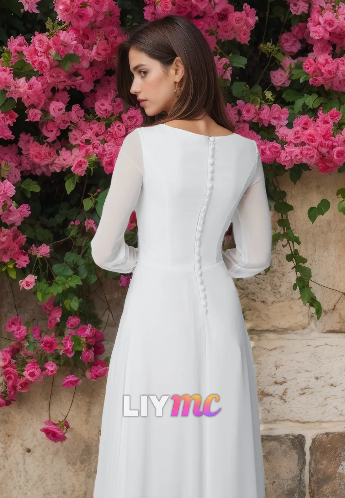 Bateau Long Sleeves Pleated Sleek A-Line Wedding Dress