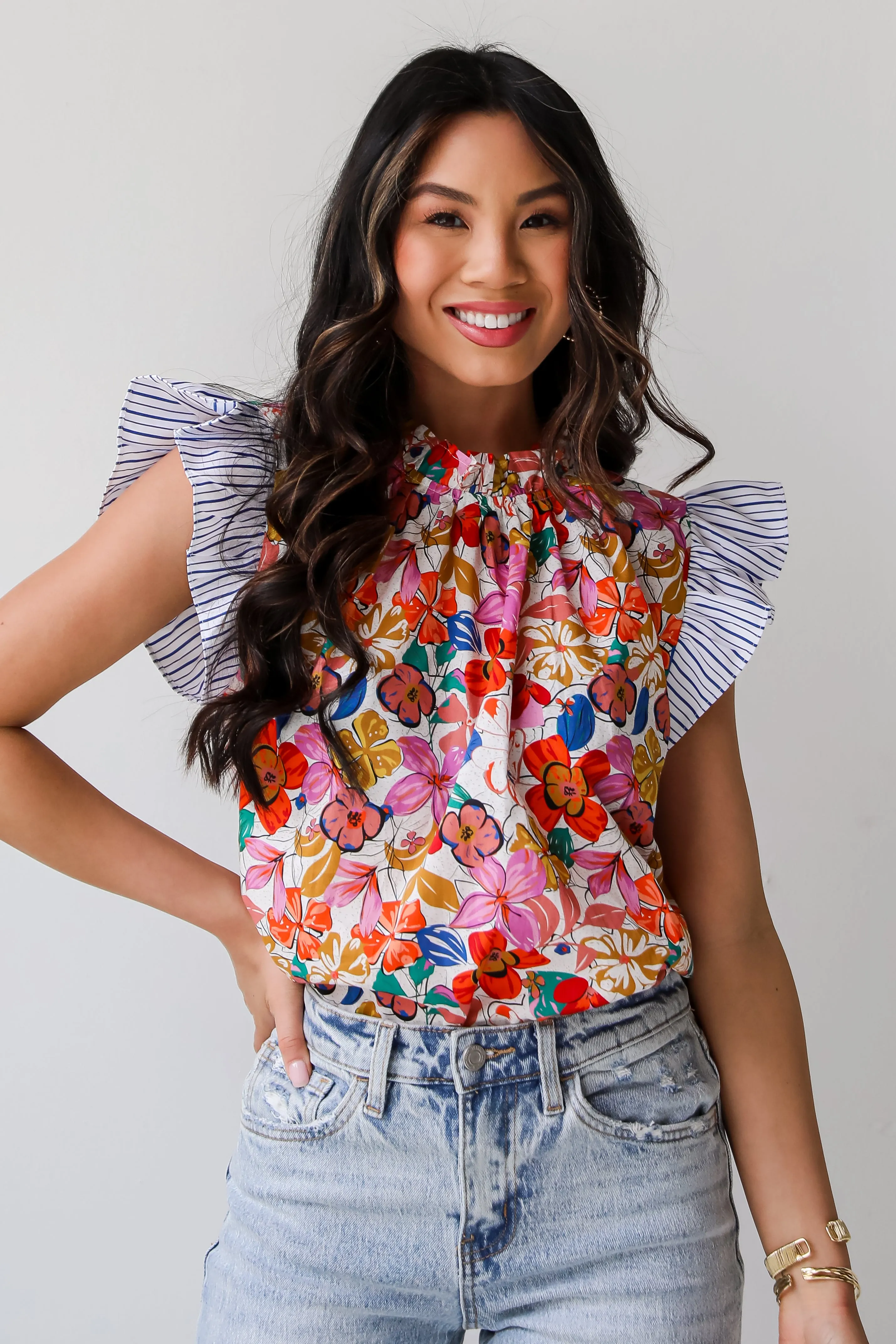 Beautifully Beloved Ivory Floral Blouse