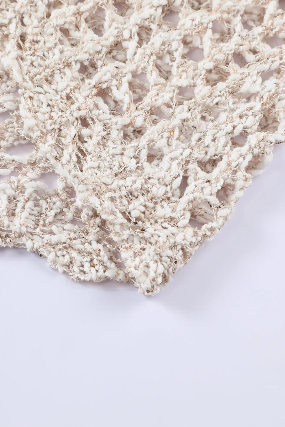 Beige Knit Crochet Open Front Beach Cover Up