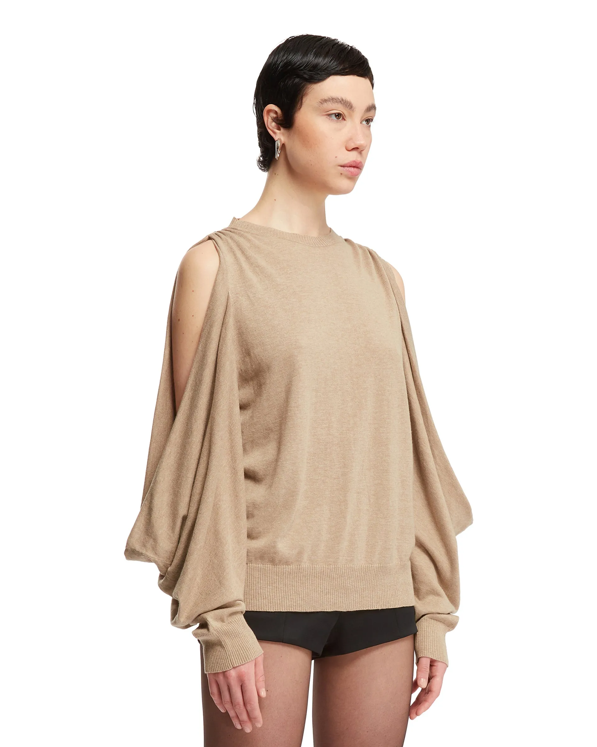 Beige Open Sleeves Sweater