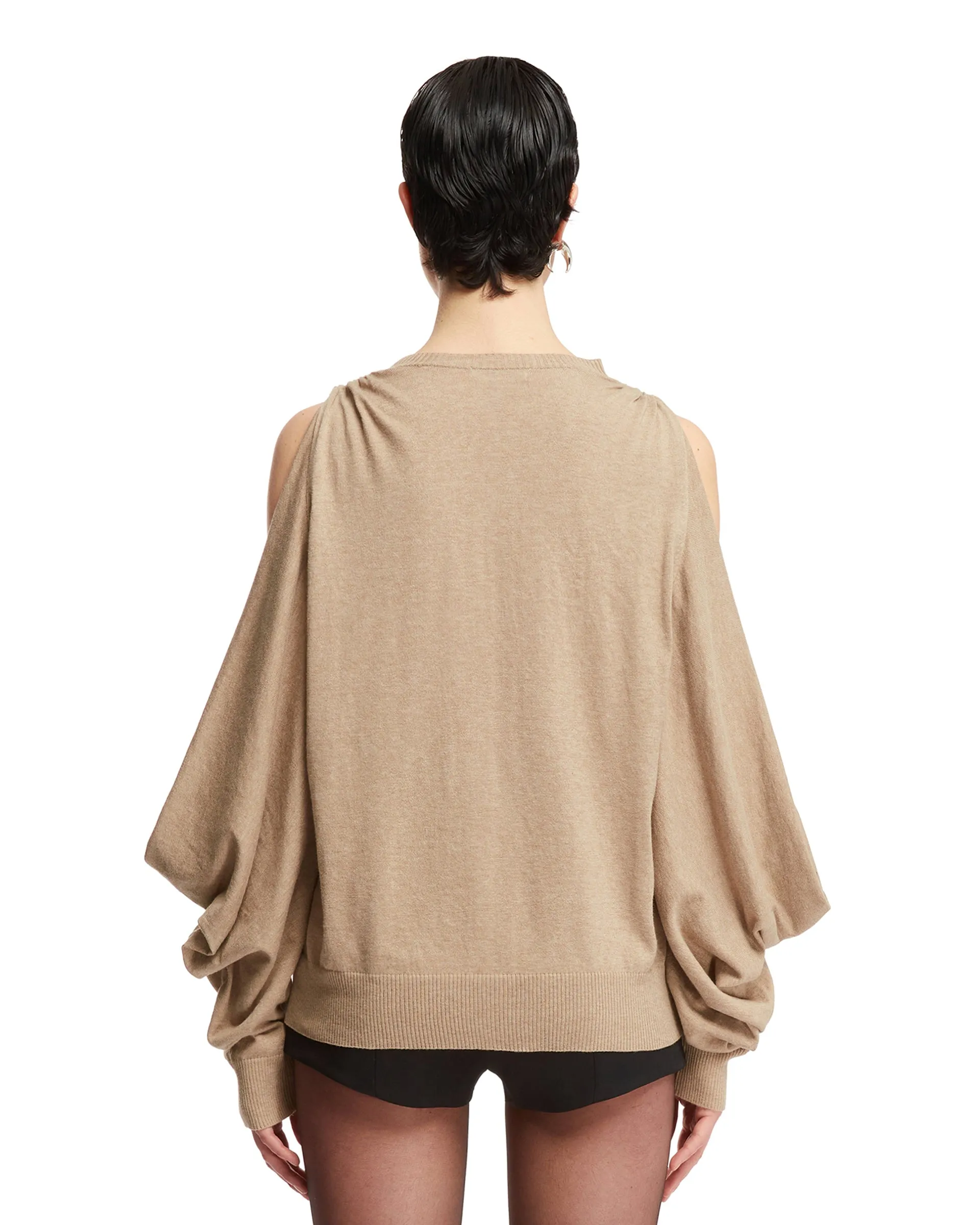 Beige Open Sleeves Sweater