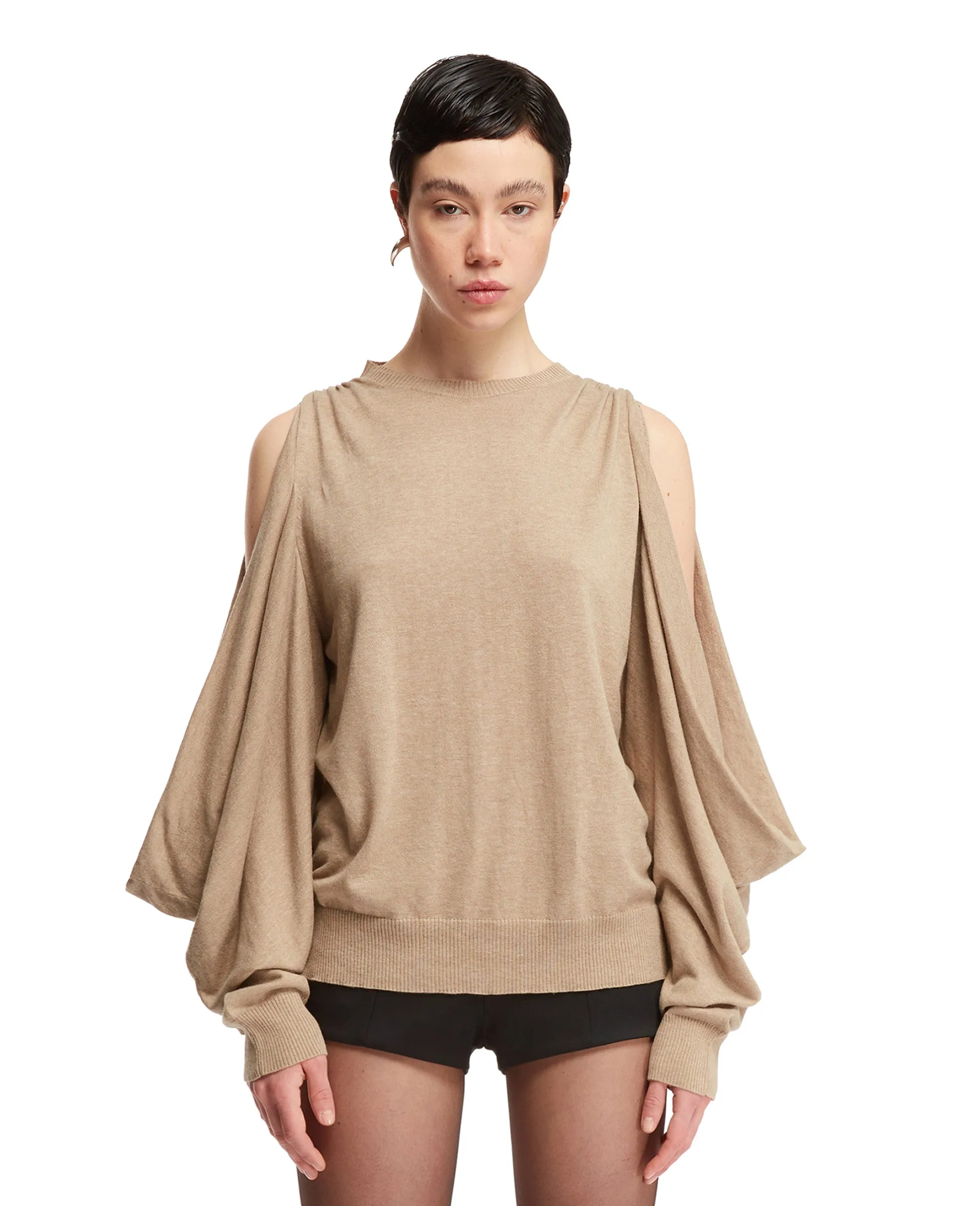 Beige Open Sleeves Sweater