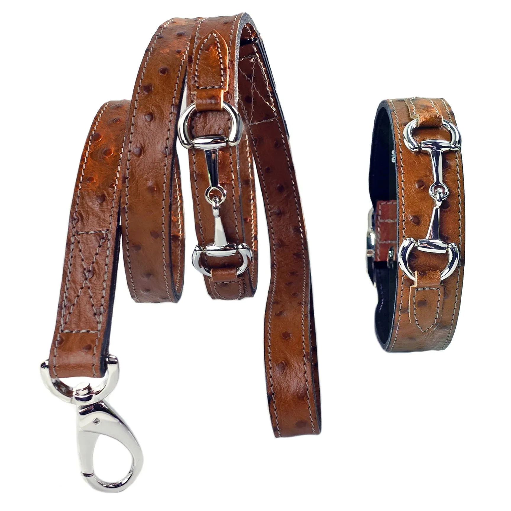 Belmont Dog Leash in Ostrich & Nickel