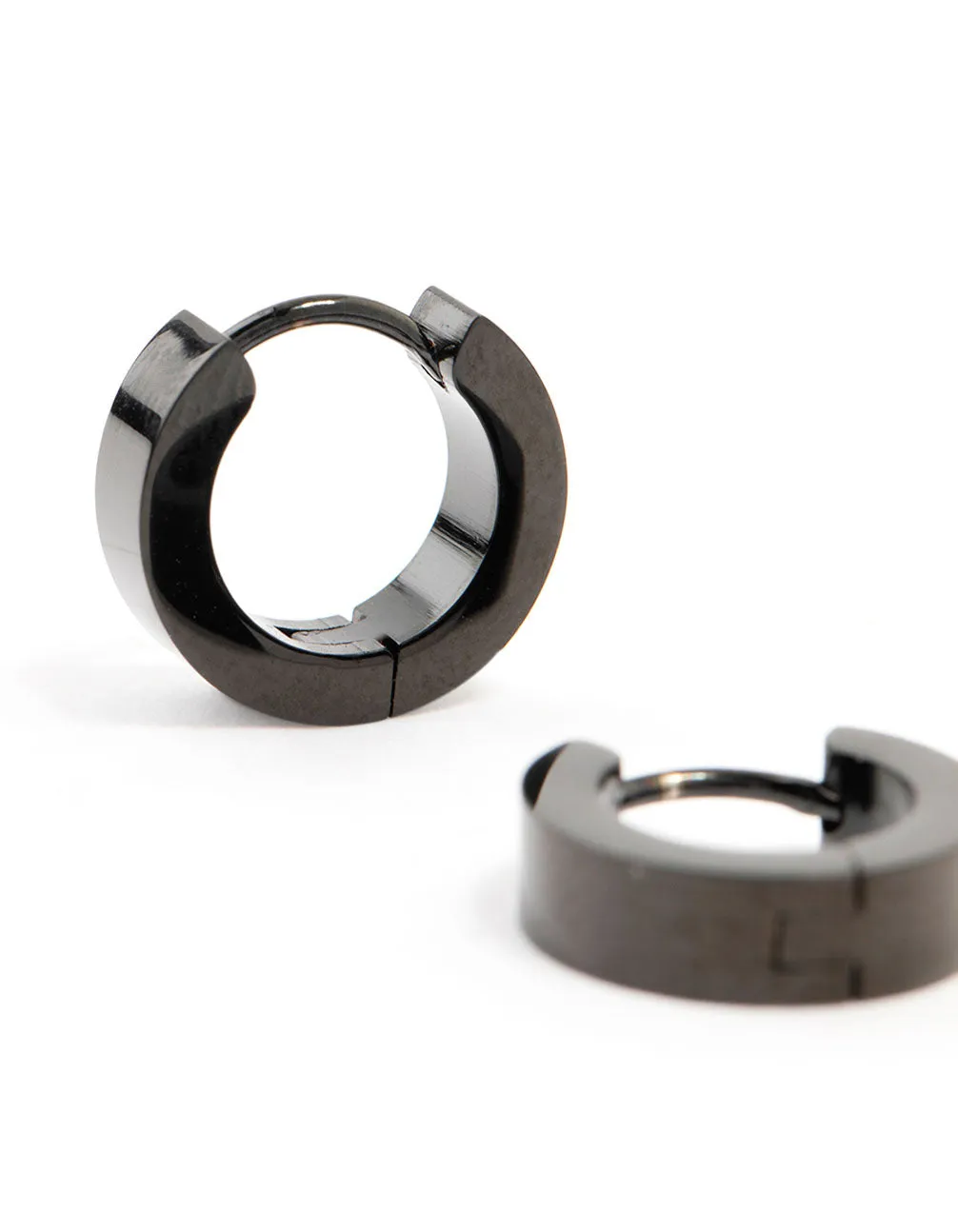 Black Coated Stainless Steel Wide Huggie Earrings