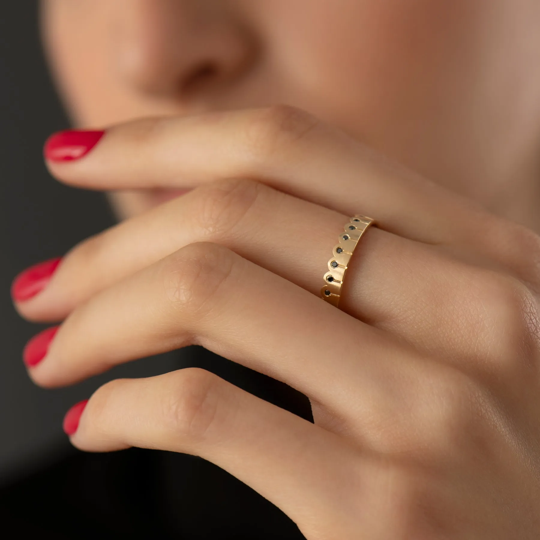 Black Diamond & Matte Gold Stacking Ring