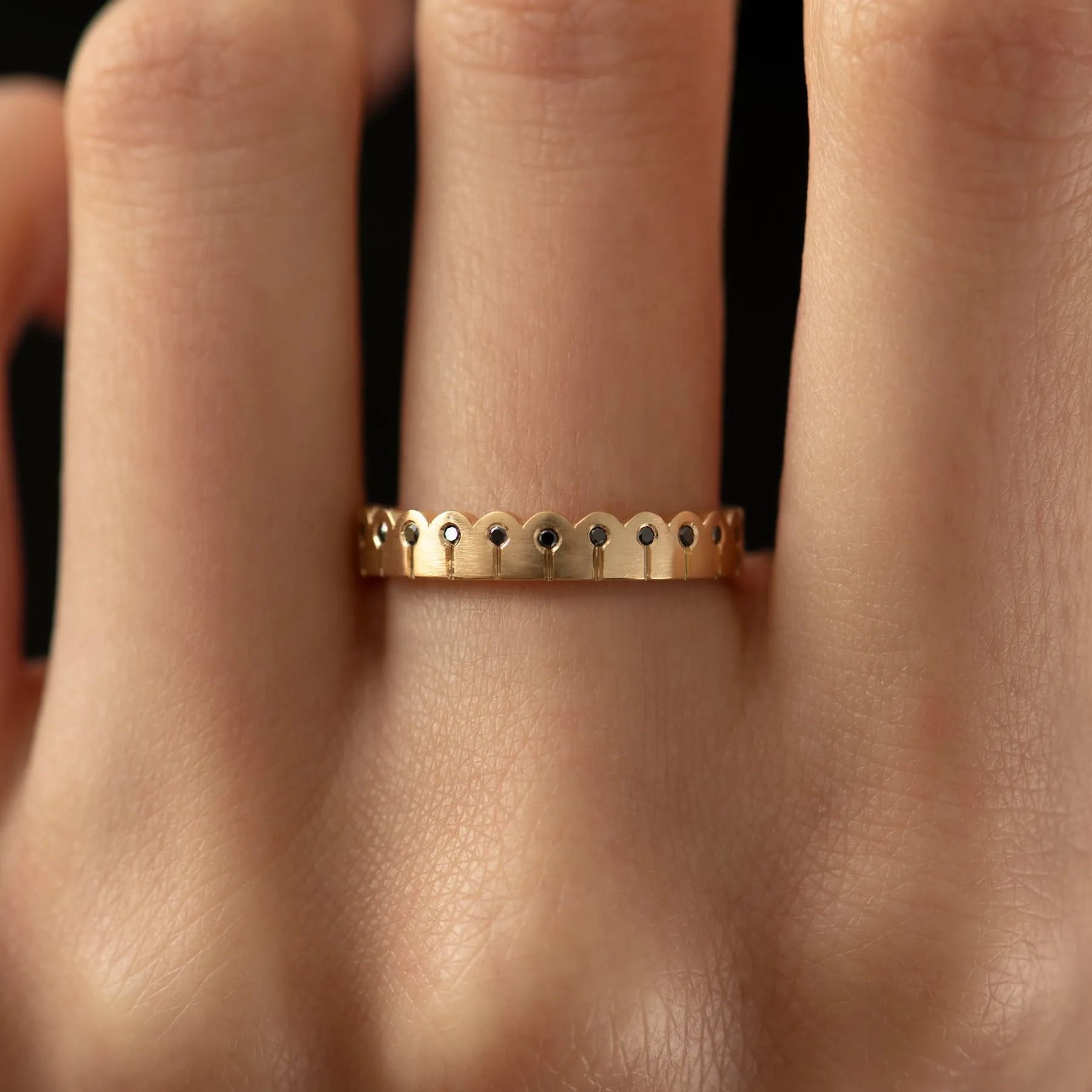 Black Diamond & Matte Gold Stacking Ring