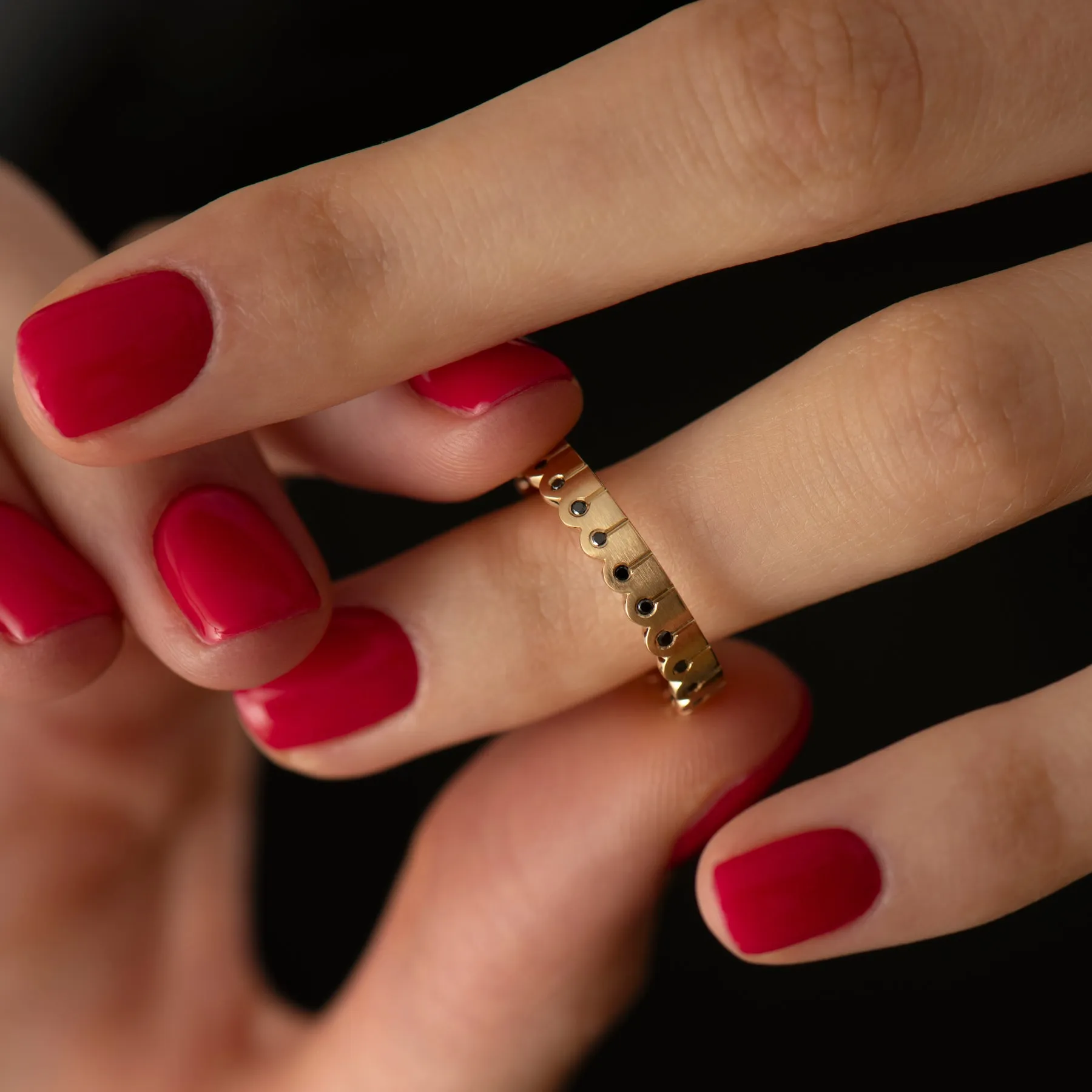 Black Diamond & Matte Gold Stacking Ring