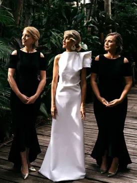 Black Jersey Short Sleeve High Low Mermaid Bridesmaid Dresses,DB127