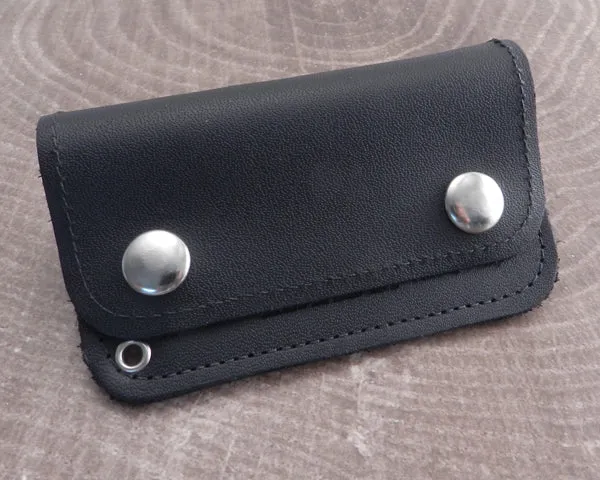 Black Leather Biker Wallet Card Case