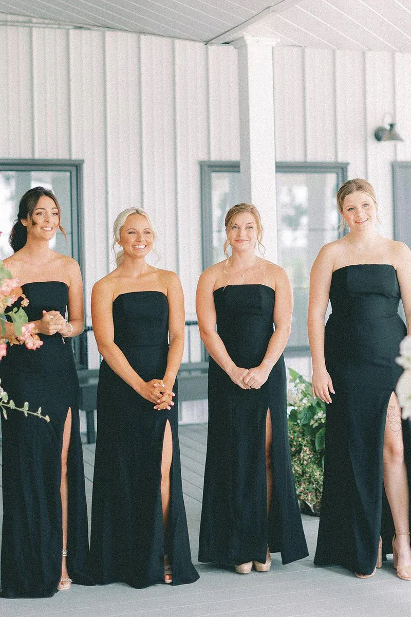 Black Strapless Long Bridesmaid Dresses,BD240807