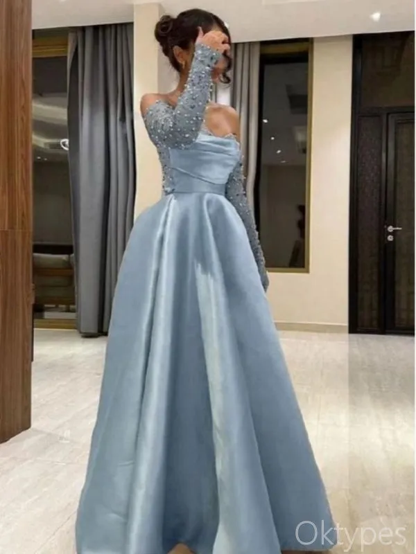 Blue Sparkly Sweetheart Empire A-Line Floor-Length Prom Dresses PDS1187