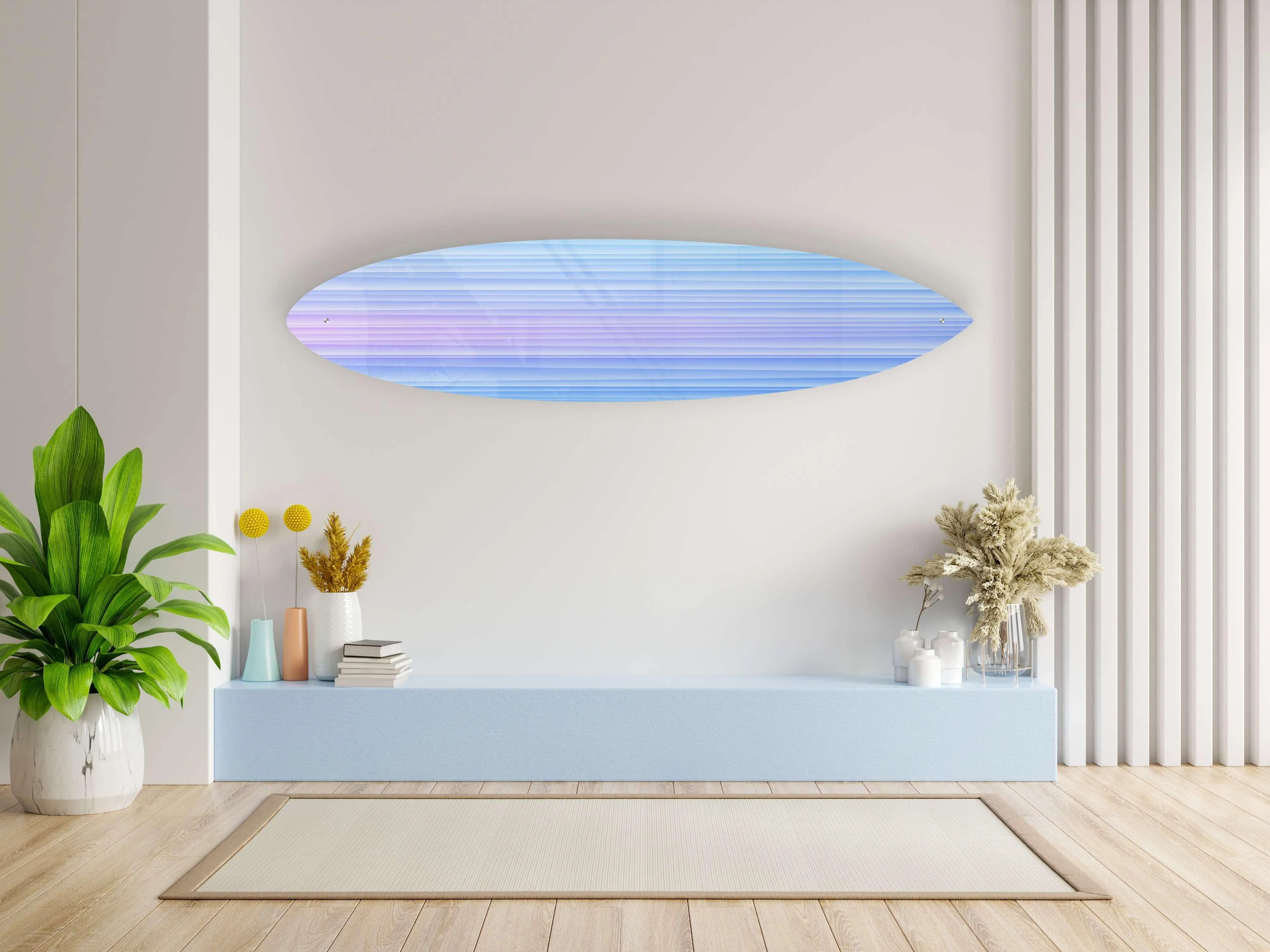 Blue Stripes Pattern Acrylic Surfboard Wall Art