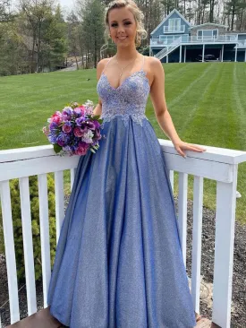 Blue sweetheart neck lace long prom dress lace blue bridesmaid dress