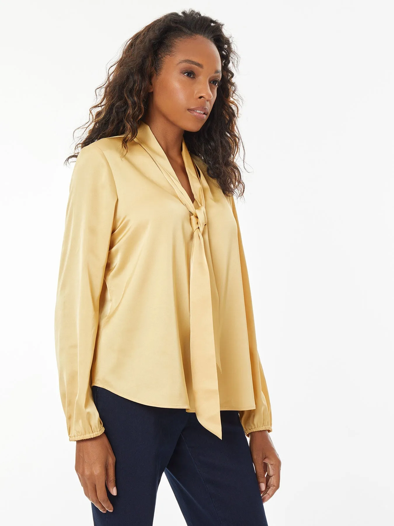 Bow Neck Textured Charmeuse Blouse