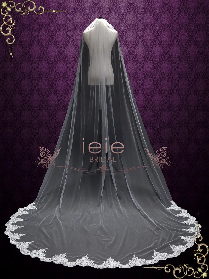 Cathedral Length Wedding Veil with Lace at the Hem VG2006