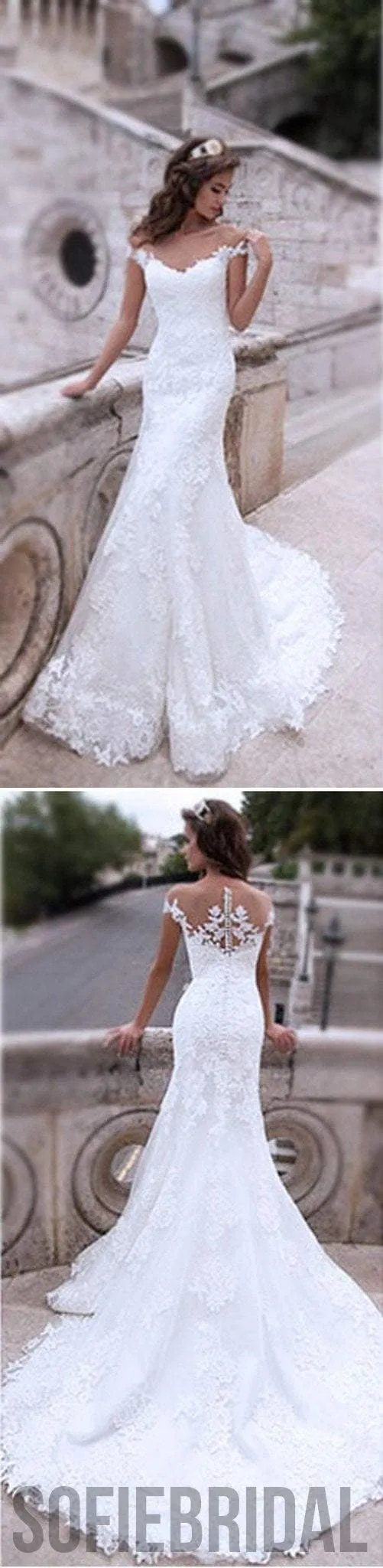 Charming Off Shoulder Sexy Mermaid White Lace Bridal Gown, Wedding Dresses, WD0058