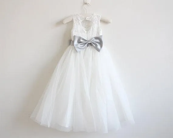 Chic Lace & Tulle Jewel Neckline Floor-length A-line Flower Girl Dresses FD063