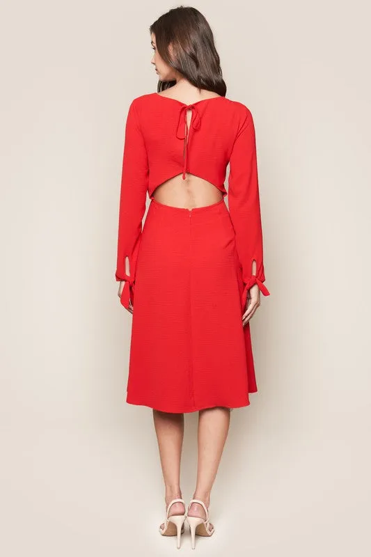 Classic Red Open Back Midi Dress