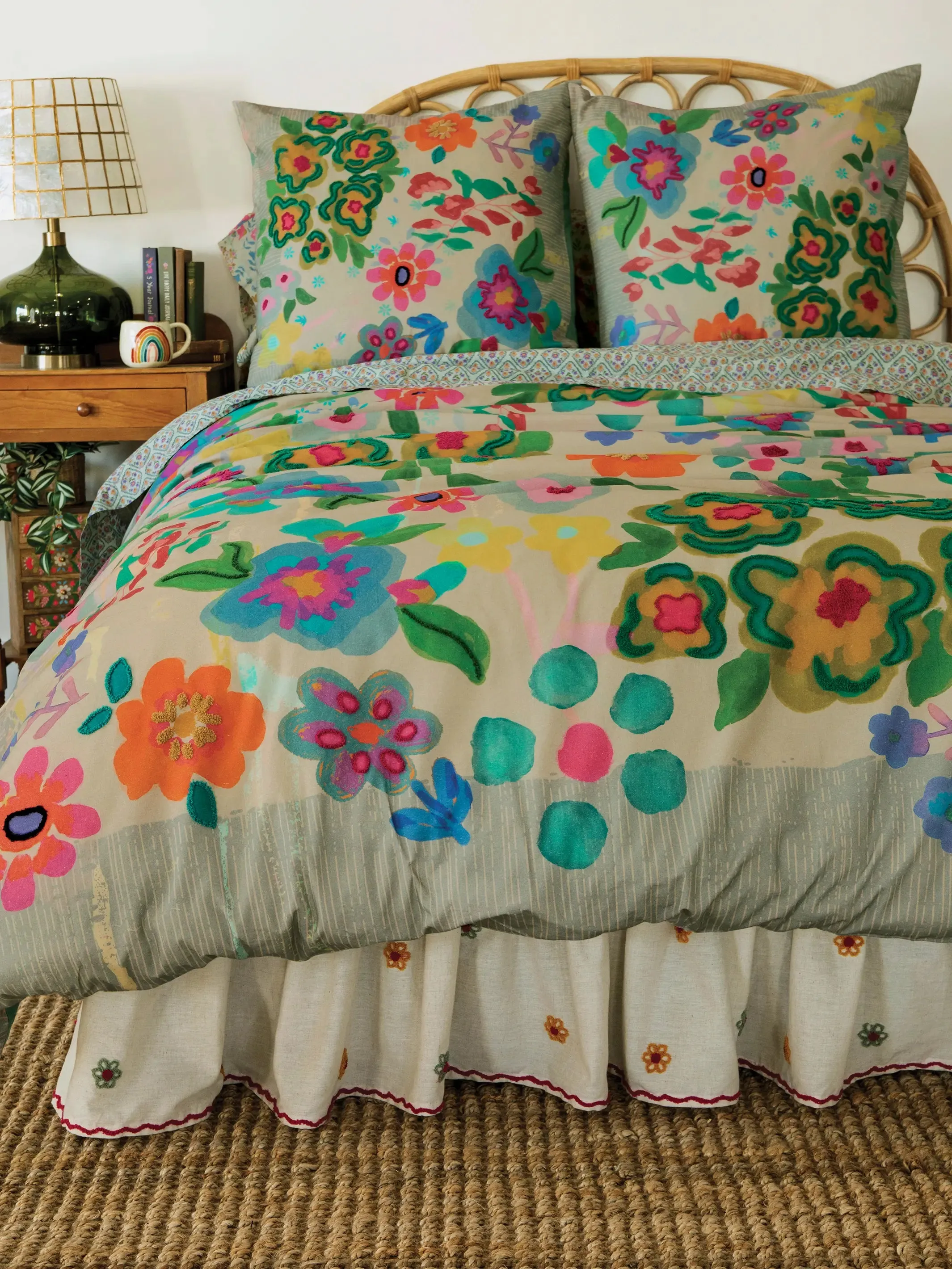 Cotton Tufted Embroidered Euro Sham - Floral Garden