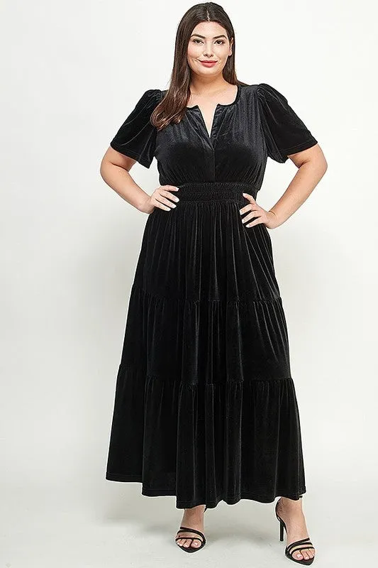 Curvy Girl Velvet Tiered Dress