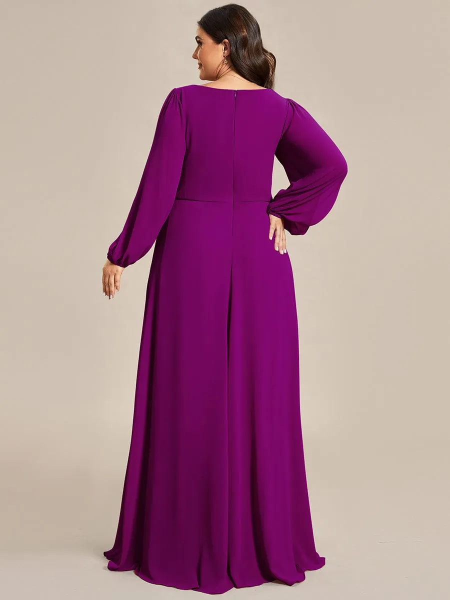 Custom Size Chiffon V-Neckline Long Sleeve Formal Evening Dress