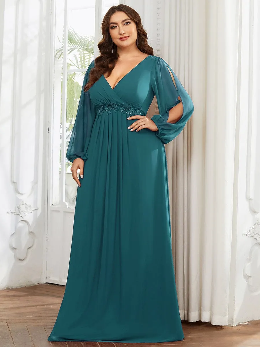 Custom Size Chiffon V-Neckline Long Sleeve Formal Evening Dress