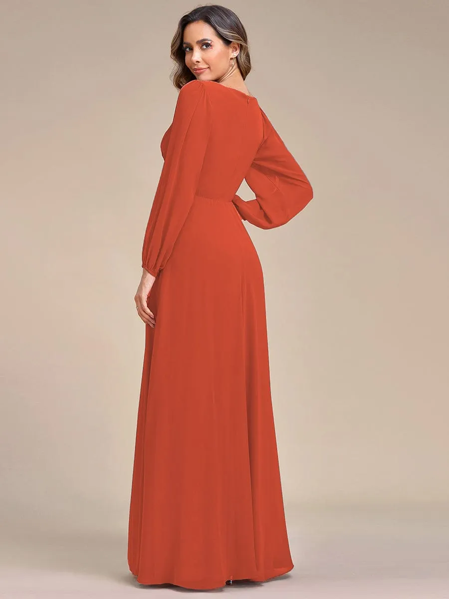 Custom Size Chiffon V-Neckline Long Sleeve Formal Evening Dress