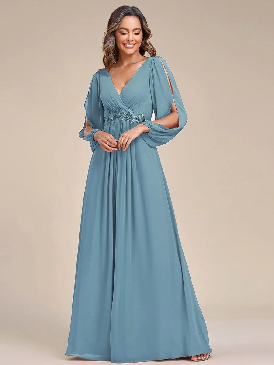 Custom Size Chiffon V-Neckline Long Sleeve Formal Evening Dress