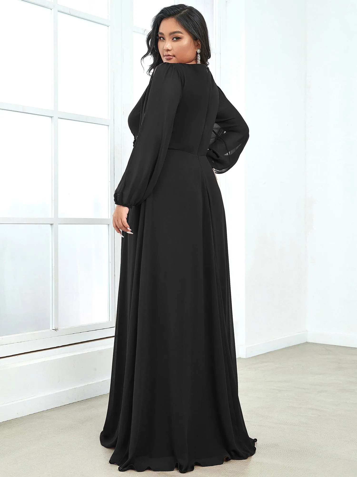 Custom Size Chiffon V-Neckline Long Sleeve Formal Evening Dress