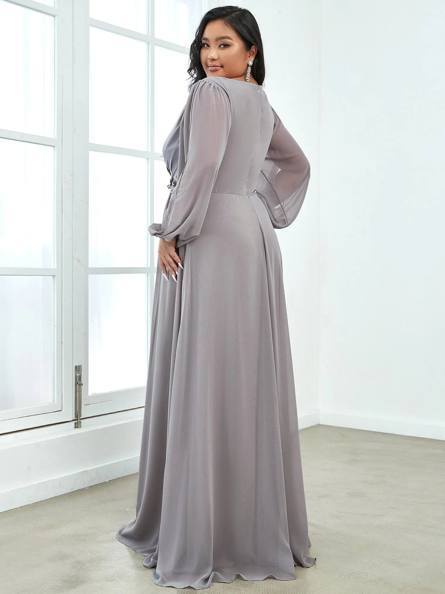 Custom Size Chiffon V-Neckline Long Sleeve Formal Evening Dress