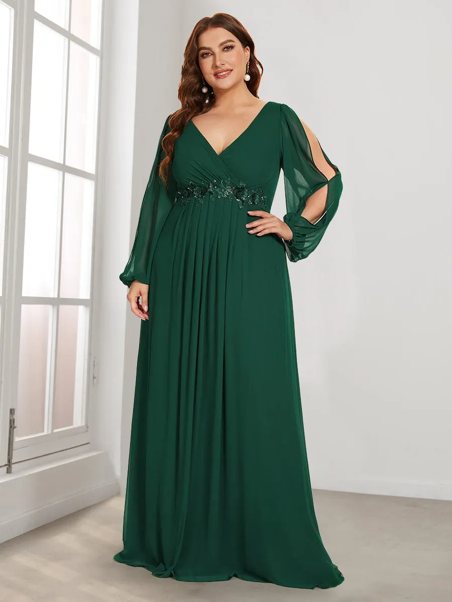 Custom Size Chiffon V-Neckline Long Sleeve Formal Evening Dress