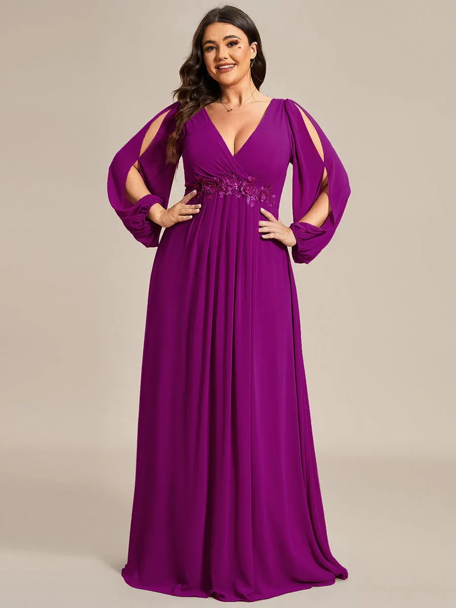 Custom Size Chiffon V-Neckline Long Sleeve Formal Evening Dress