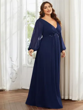 Custom Size Chiffon V-Neckline Long Sleeve Formal Evening Dress