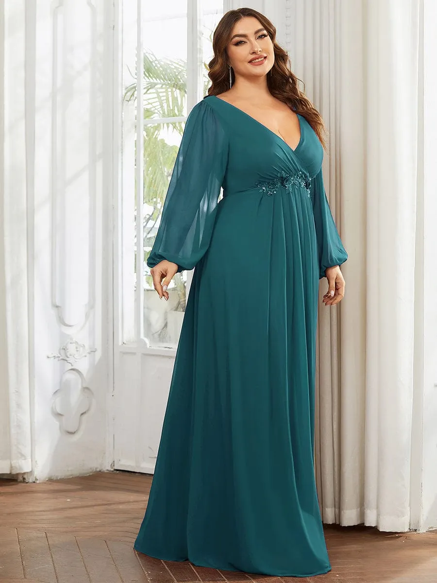 Custom Size Chiffon V-Neckline Long Sleeve Formal Evening Dress