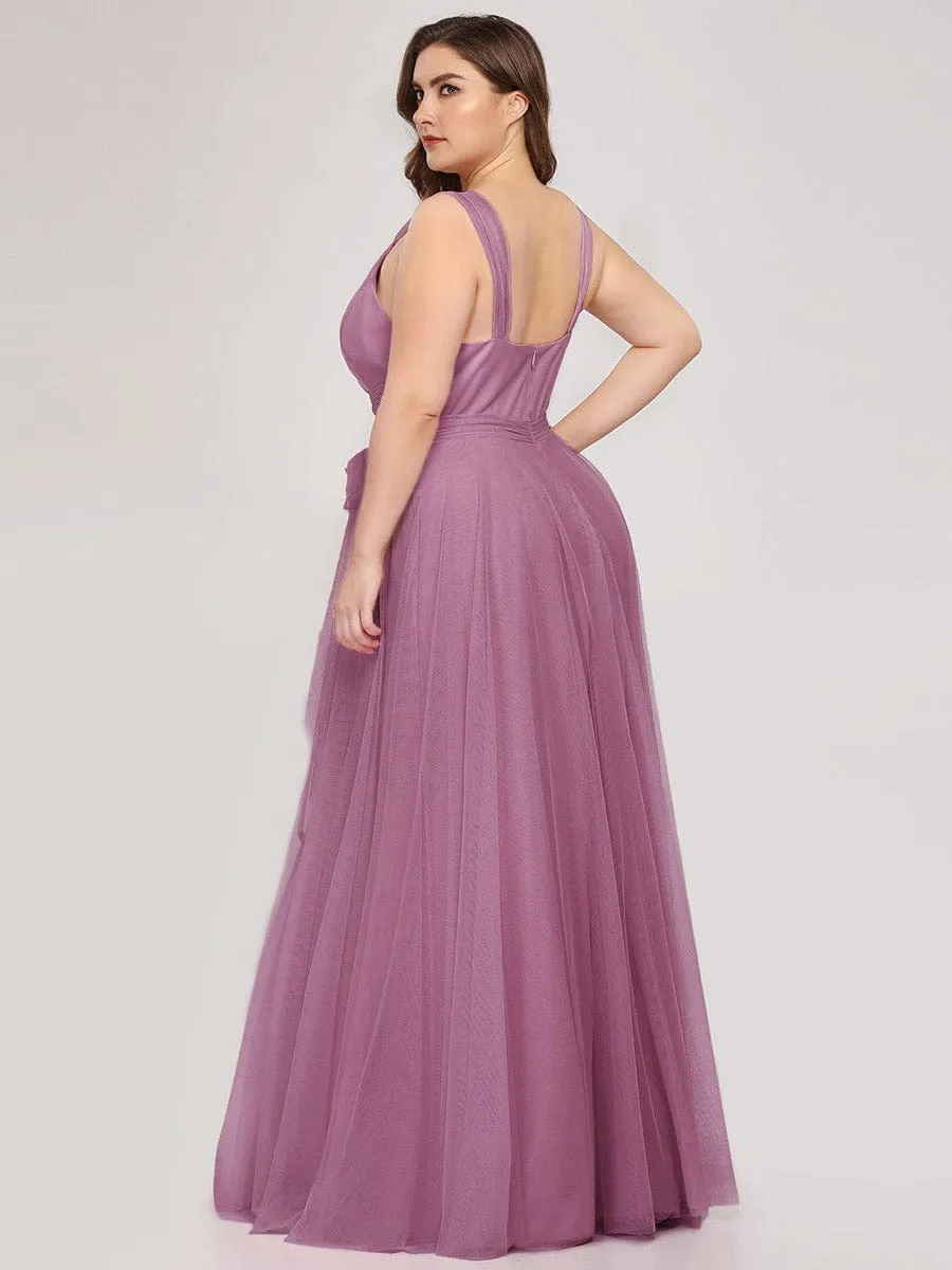 Custom Size Floor Length Double V Neck Tulle Bridesmaid Dresses