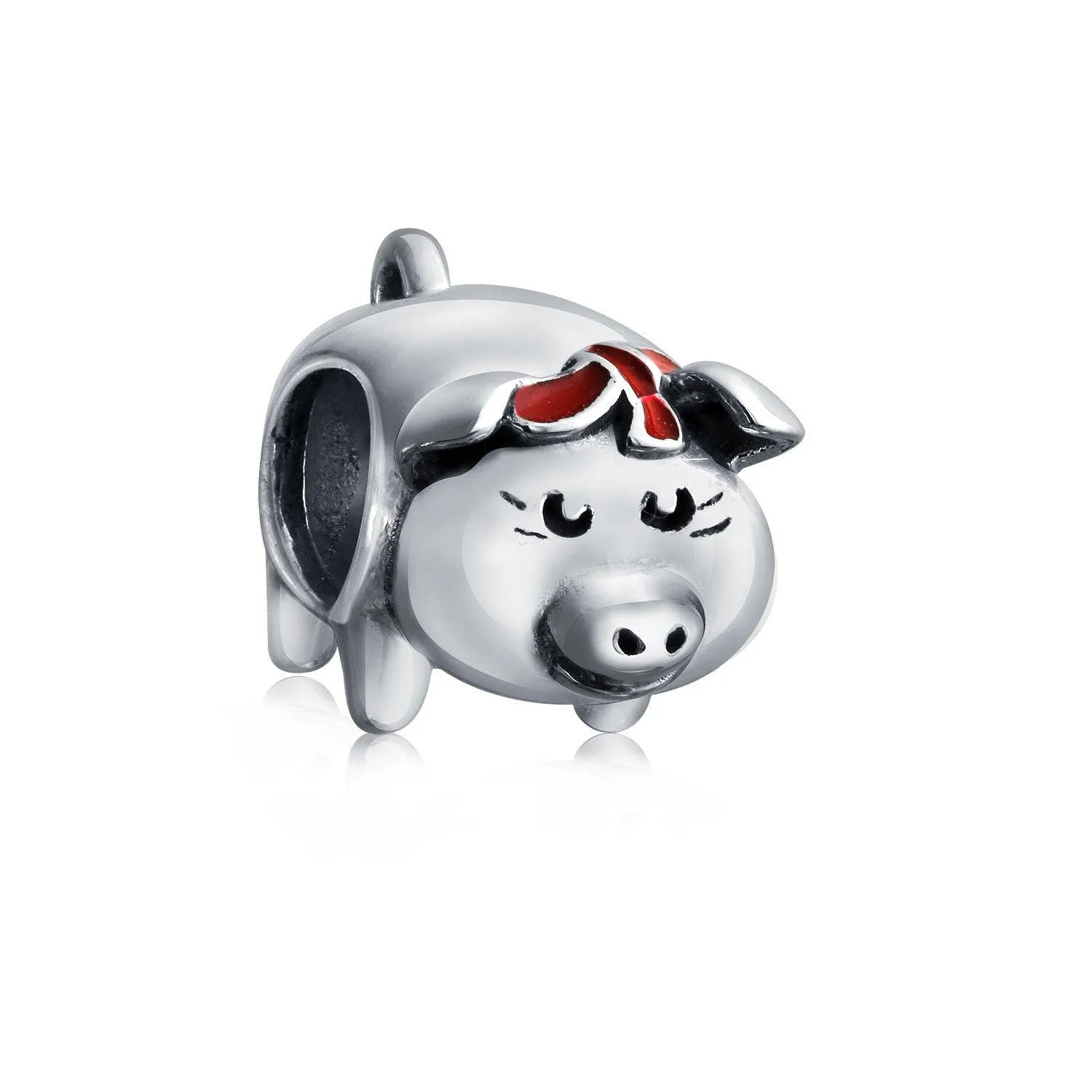 Cute Pig Hog Piggy Bank Animal Pet Charm Bead .925 Sterling Silver