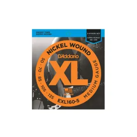 D'Addario EXL160-5 XL 5-String Bass Guitar Strings Regular/Long String Set