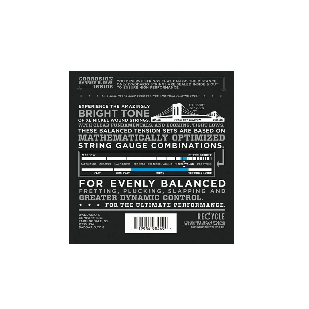 D'Addario EXL160BT BalTen Regular Nickel Wound Long Scale Bass Guitar Strings - .050-.120