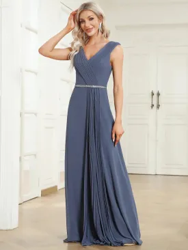 Deep V Neck Beading A Line Ruched Evening Dresses