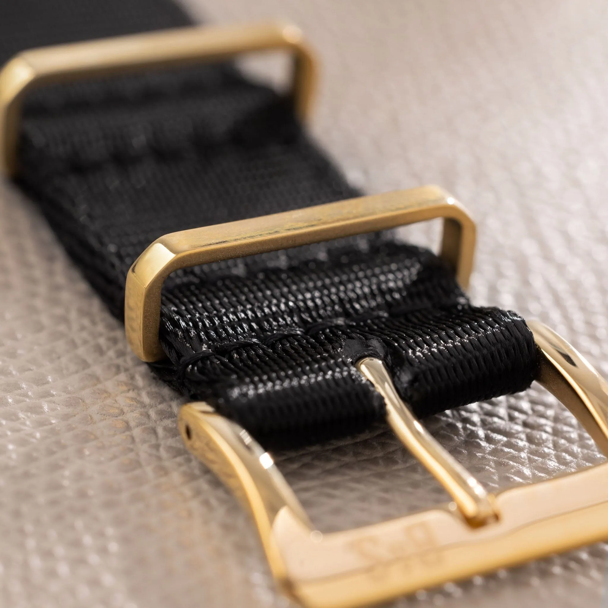 Deluxe Nylon Single Pass Watch Strap Pure Black - Gold