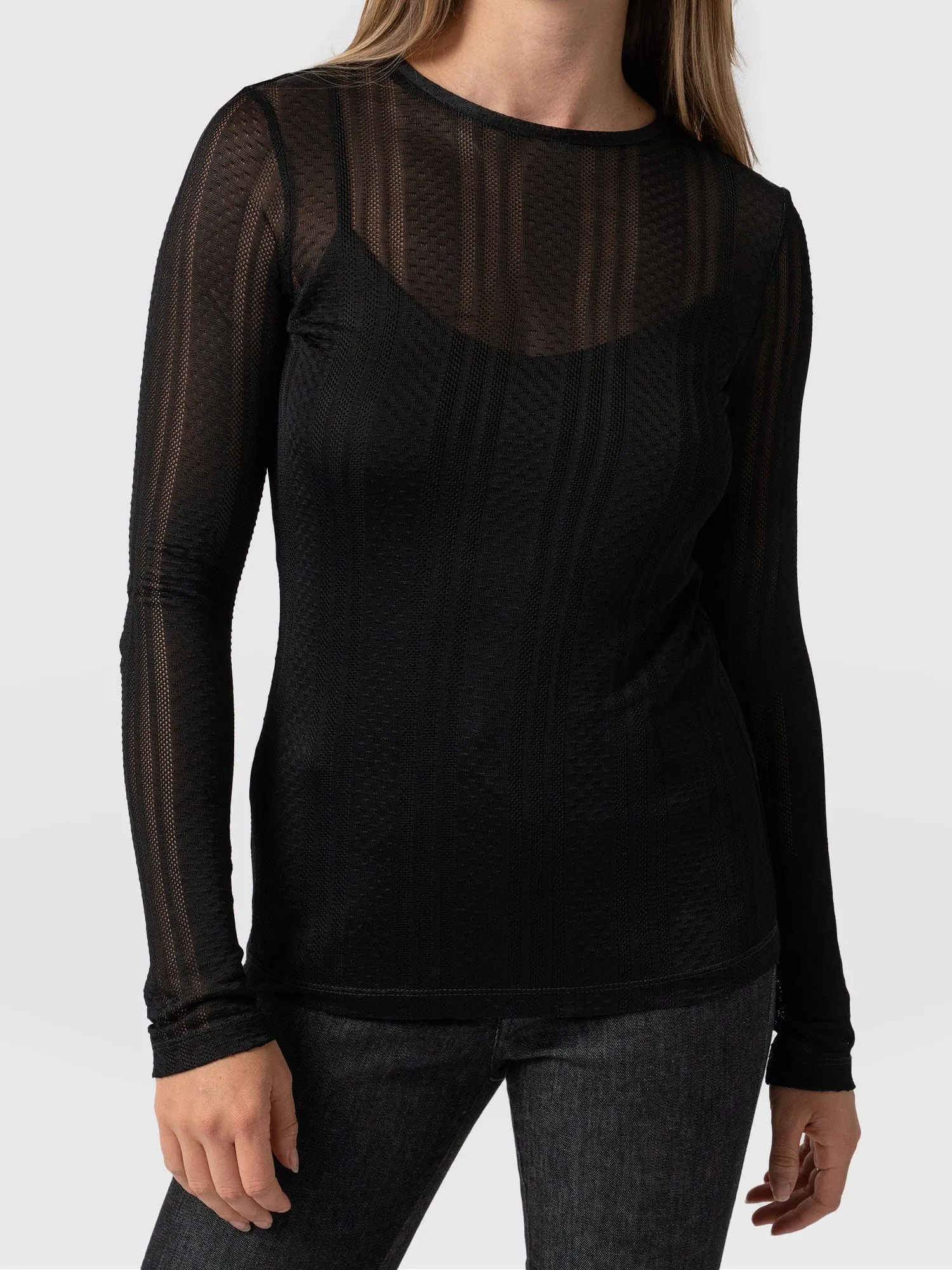 Demi Lace Long Sleeve Tee - Black