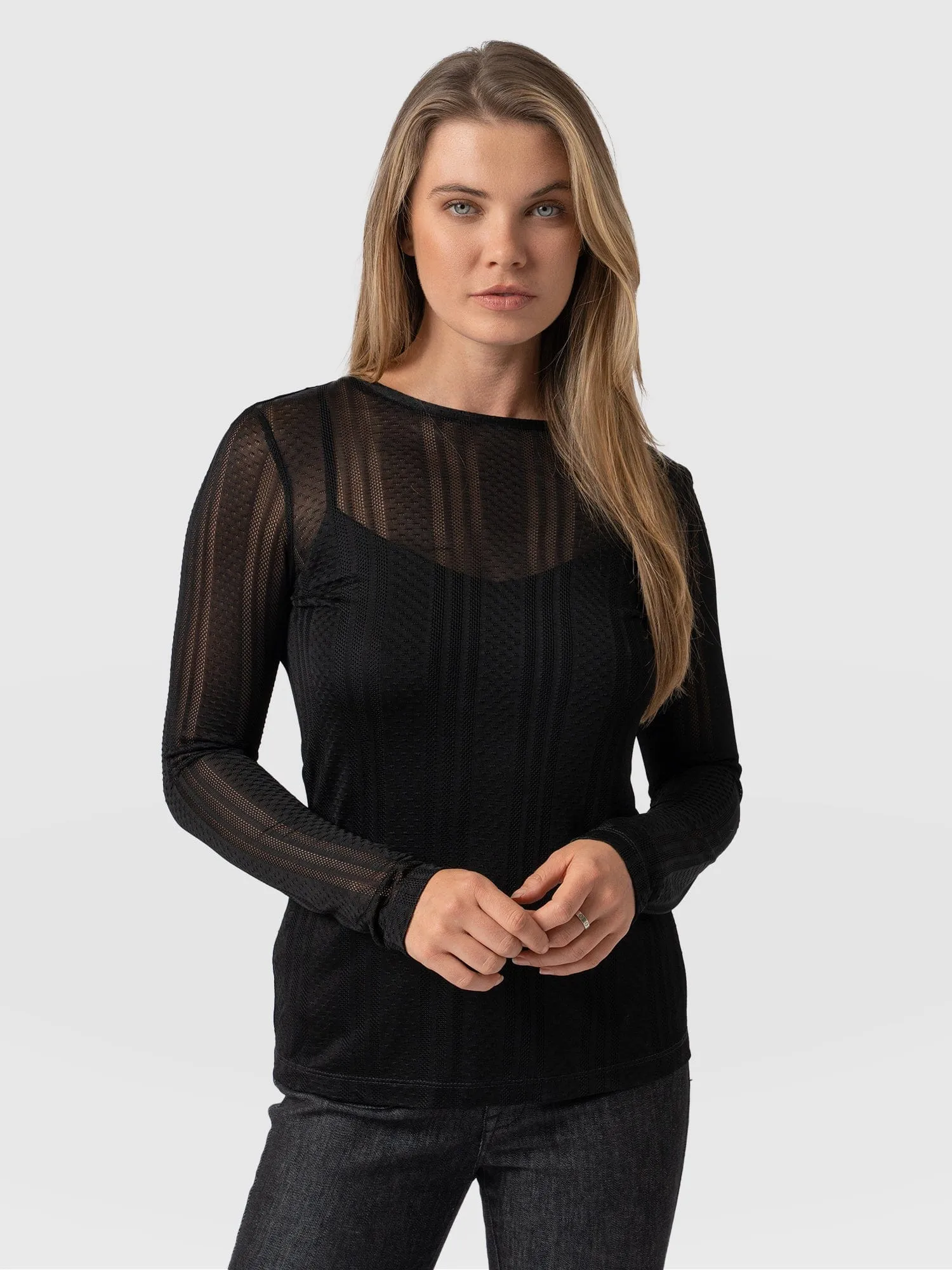 Demi Lace Long Sleeve Tee - Black