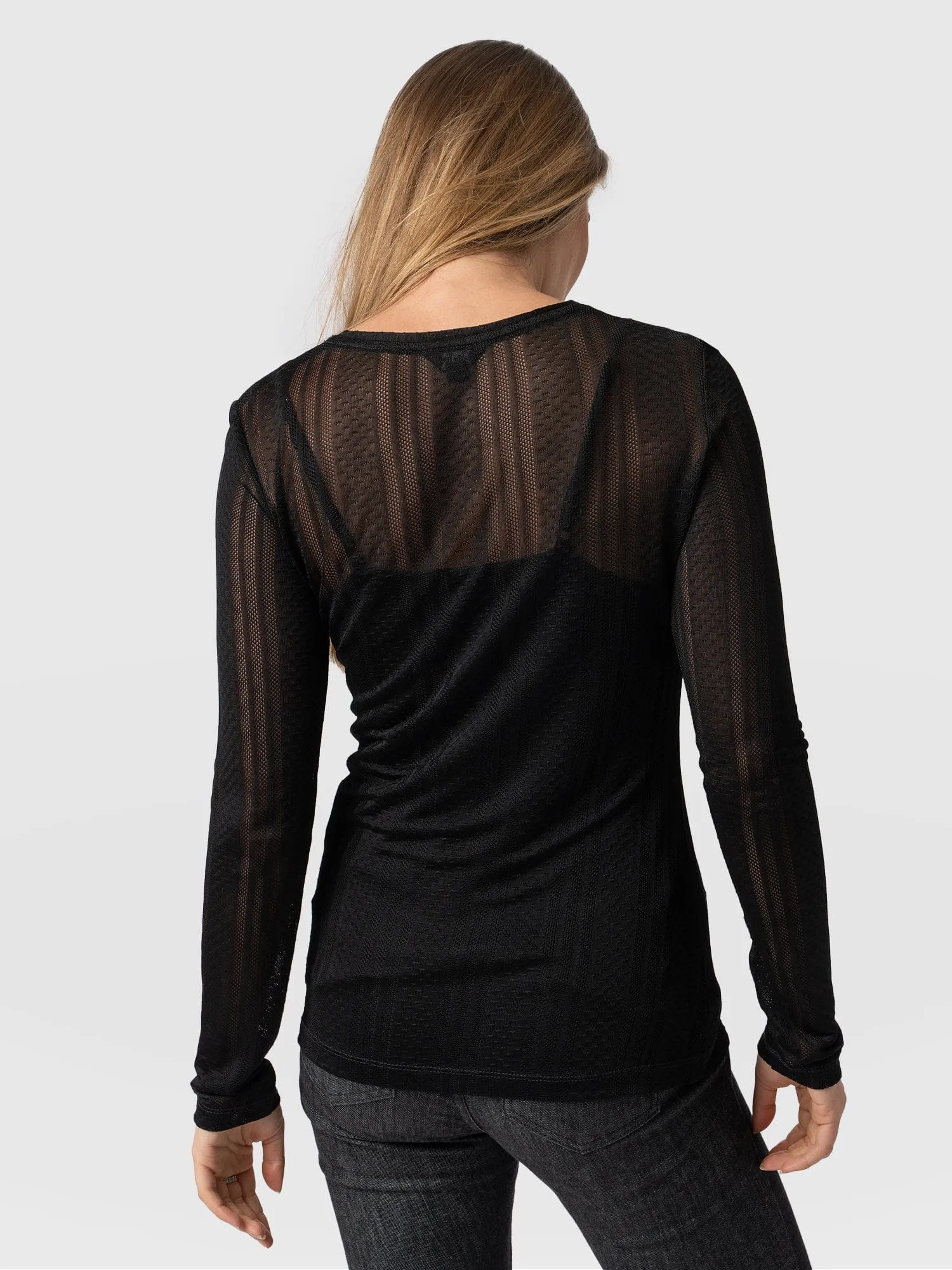 Demi Lace Long Sleeve Tee - Black