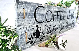 Distressed Wood Coffee Bar Sign - Perfect for Kitchen, Home or Office Decor