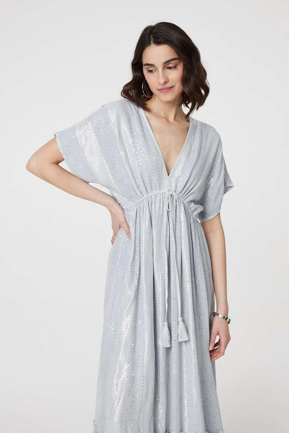 Dotty Empire Waist Kimono Maxi Dress