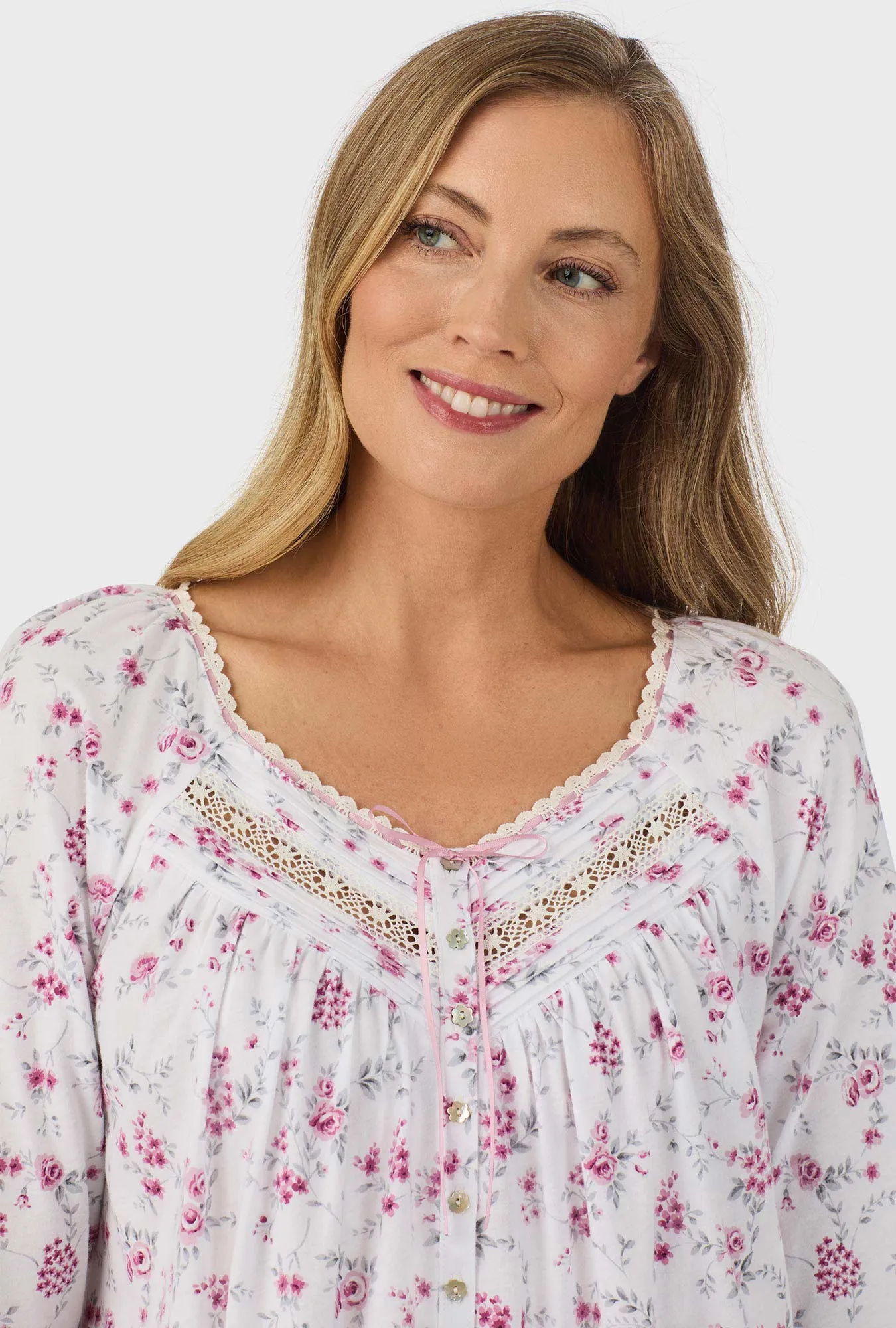 Dusty Pink Floral Long Sleeve Nightgown