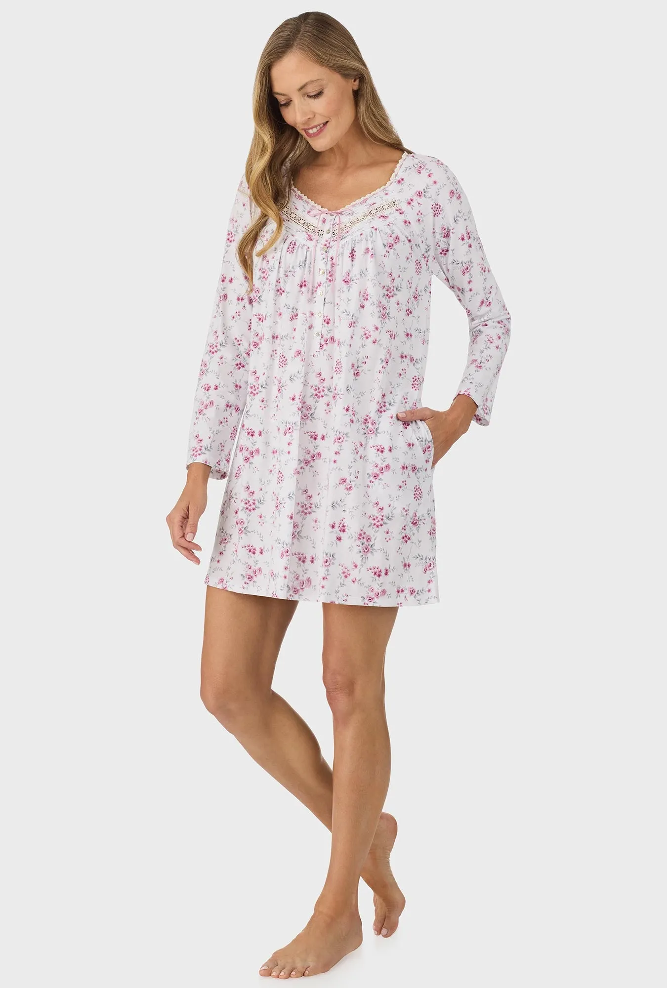 Dusty Pink Floral Long Sleeve Nightgown