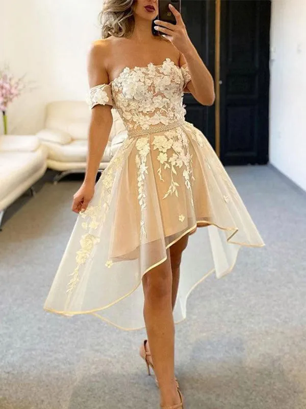 Elegant Off Shoulder A-line Tulle Short Homecoming Dresses Online, HD0711