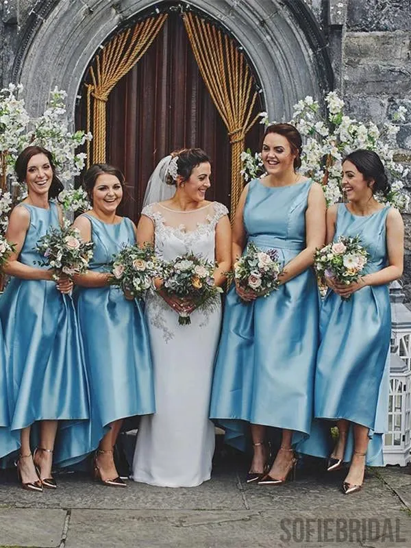 Elegant Simple Sleeveless Short Blue Bridesmaid Dresses, BD1040